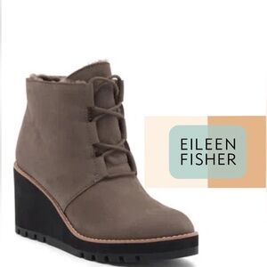 NWOB $198 MSRP EILEEN FISHER Suede Wedge Booties – Size 8.5